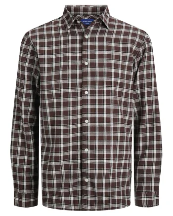 Camasa regular fit cu model in carouri, Alb/Maro cognac