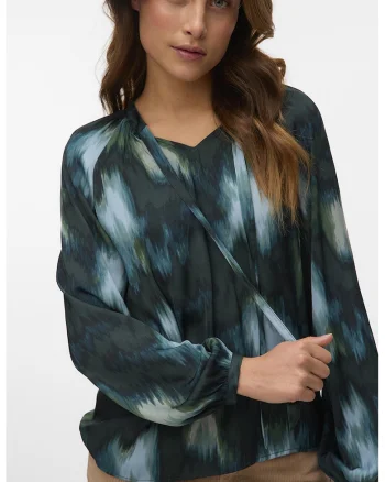 Bluza-tunica cu model tie-dye, Verde englez/Albastru deschis