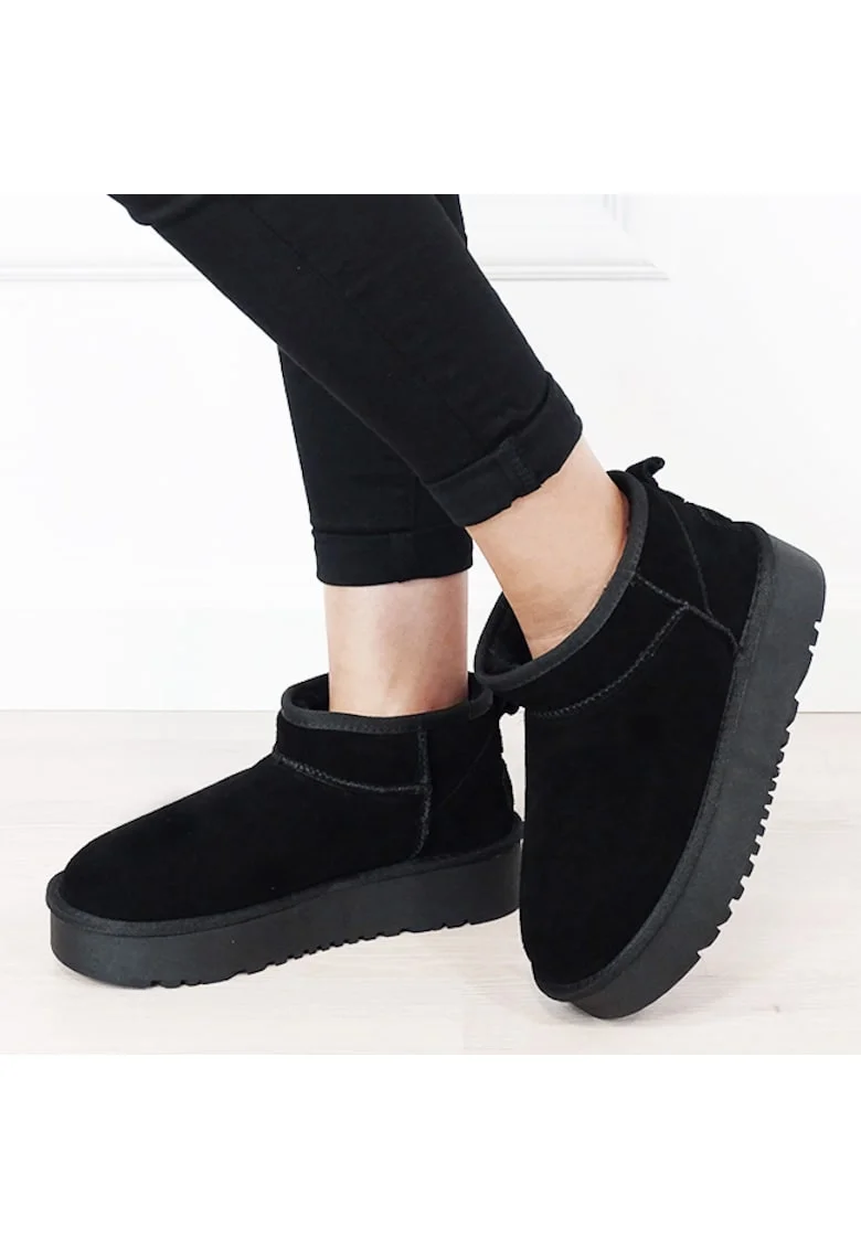 Ghete negre din piele naturala NN604 116 18309, Negru