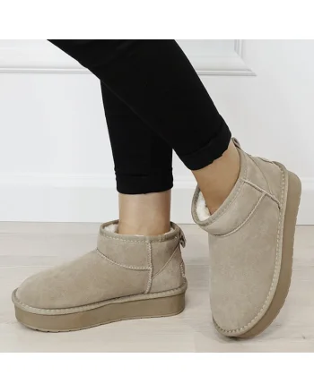 Ghete kaki deschis din piele naturala NN604 116 18315, Kaki