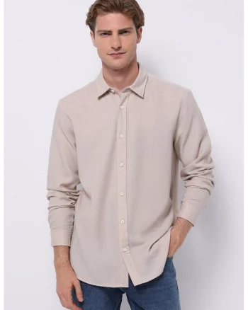 Camasa regular fit cu guler ascutit, Bej inchis