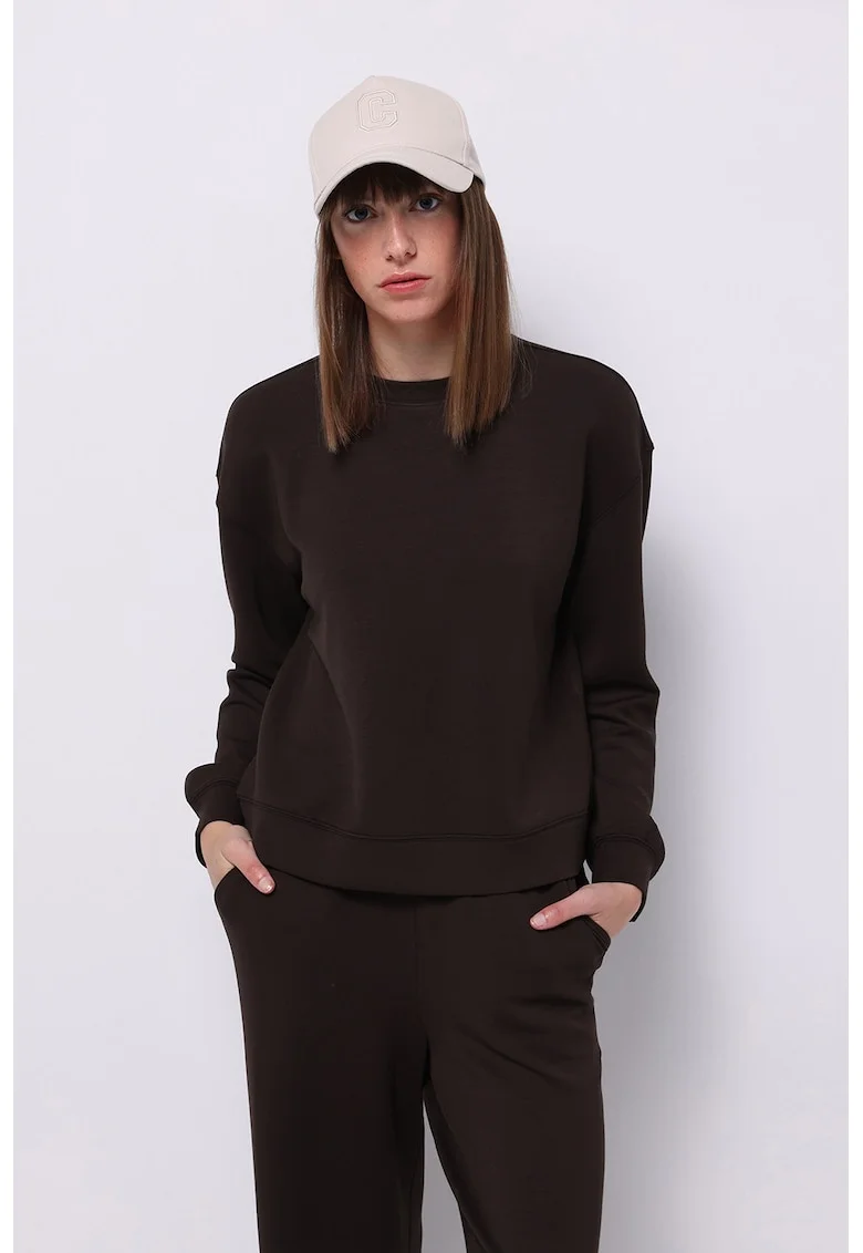 Bluza de trening cu decolteu la baza gatului, din amestec de modal, Maro inchis