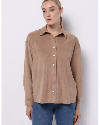 Camasa regular fit de piele intoarsa ecologica, Maro deschis