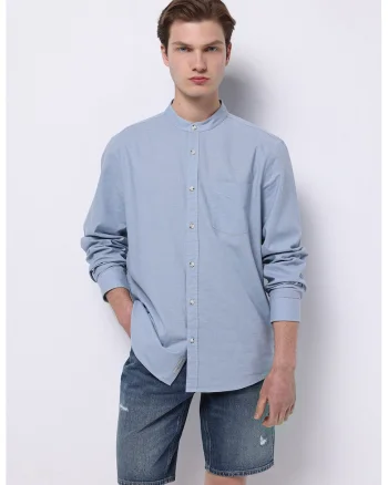 Camasa relaxed-fit din bumbac si in, Albastru pastel