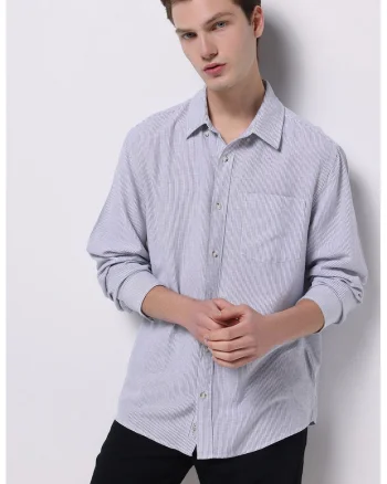 Camasa relaxed fit din amestec de in cu buzunar pe piept, Alb/Bleumarin
