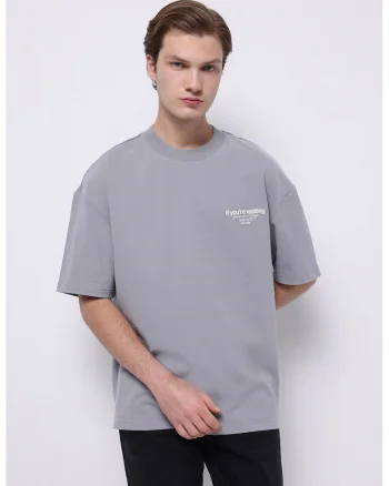 Tricou de bumbac cu text, Gri