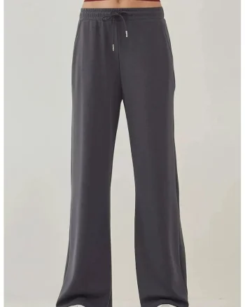 Pantaloni  trening croi larg, talie inalta, gri carbune, modal, Gri carbune