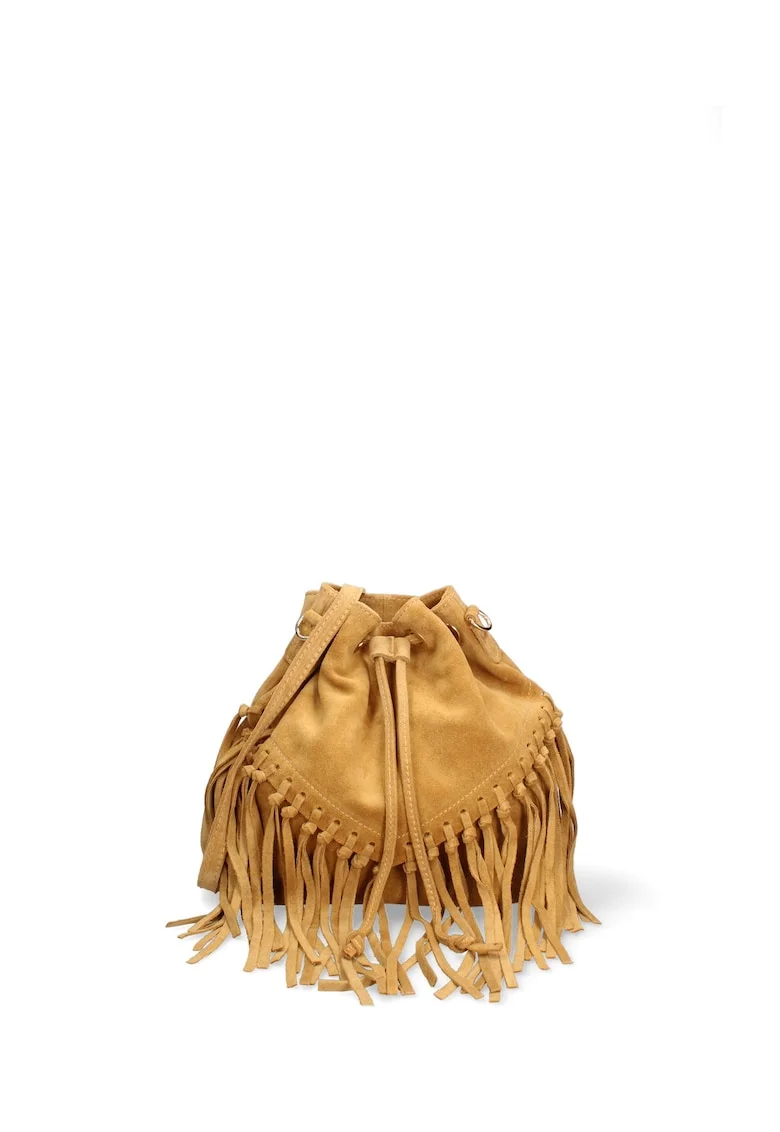 Geanta bucket din piele intoarsa Umbria Plus, Galben mustar