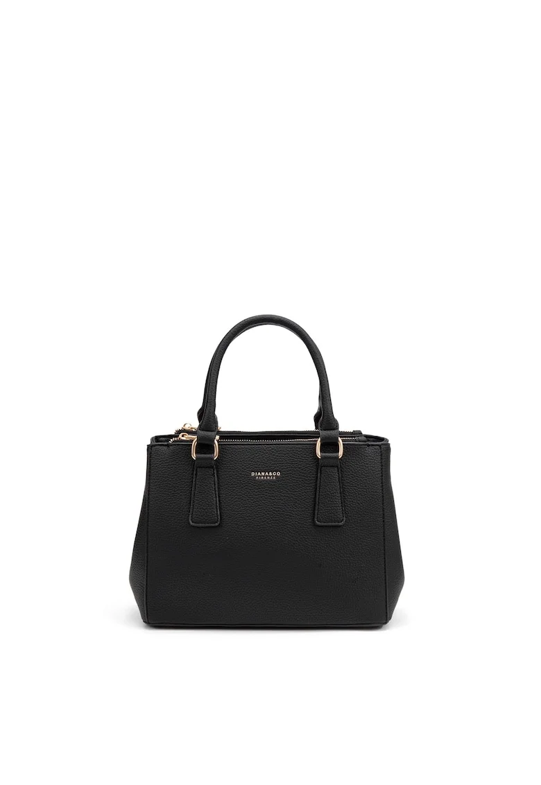 Geanta de piele ecologica cu maner si bareta aditionala, Negru