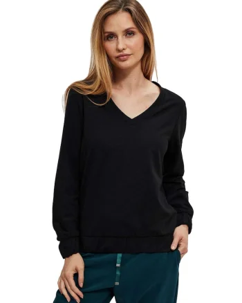 Bluza neagra cu decolteu in V,  marime XS, 60% poliester, 37% bumbac