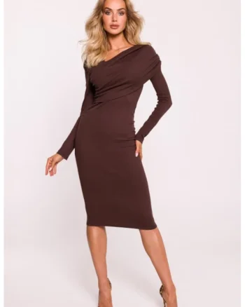 Rochie-creion cu drapaje si decolteu pe un umar,