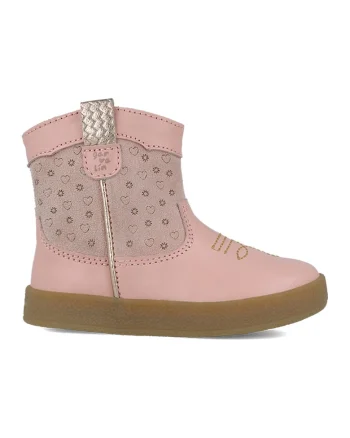 Ghete de piele si material textil cu fermoar, Roz pal