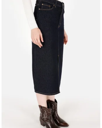 Fusta midi din denim, Albastru inchis