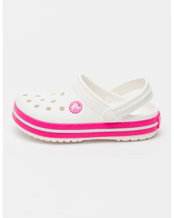 Saboti slingback flatform Crockband, Alb/Fucsia