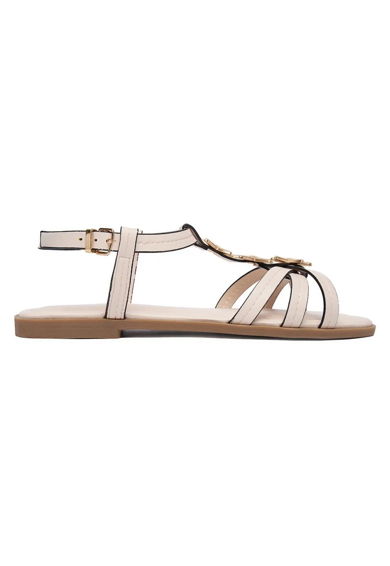 Sandale dama  crem, piele ecologica, sistem inchidere catarama, set de vara, Crem