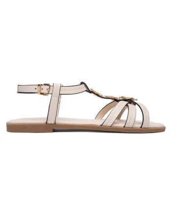 Sandale dama  crem, piele ecologica, sistem inchidere catarama, set de vara, Crem