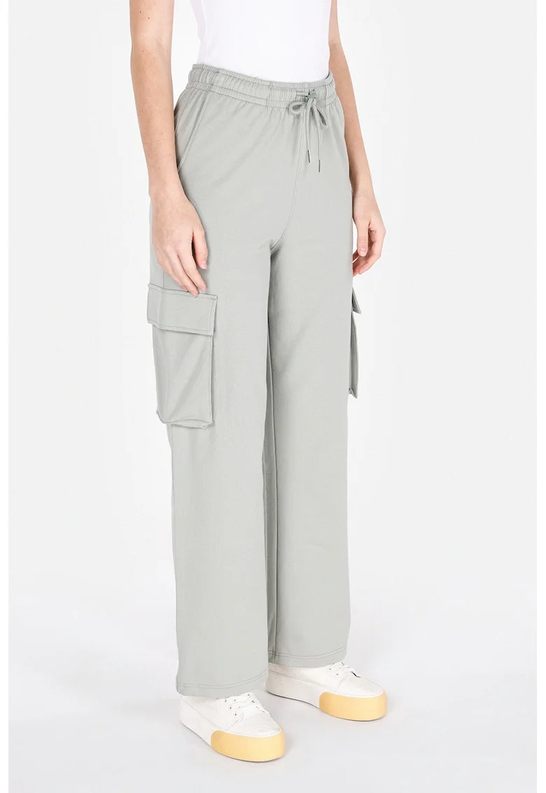 Pantaloni de trening cu croiala ampla si talie inalta, Gri deschis