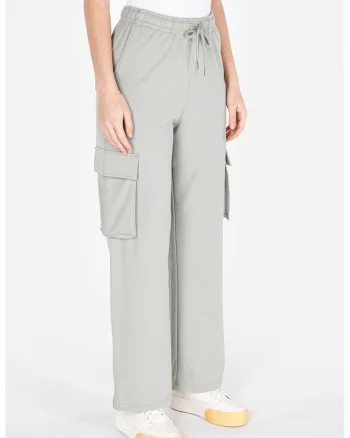 Pantaloni de trening cu croiala ampla si talie inalta, Gri deschis