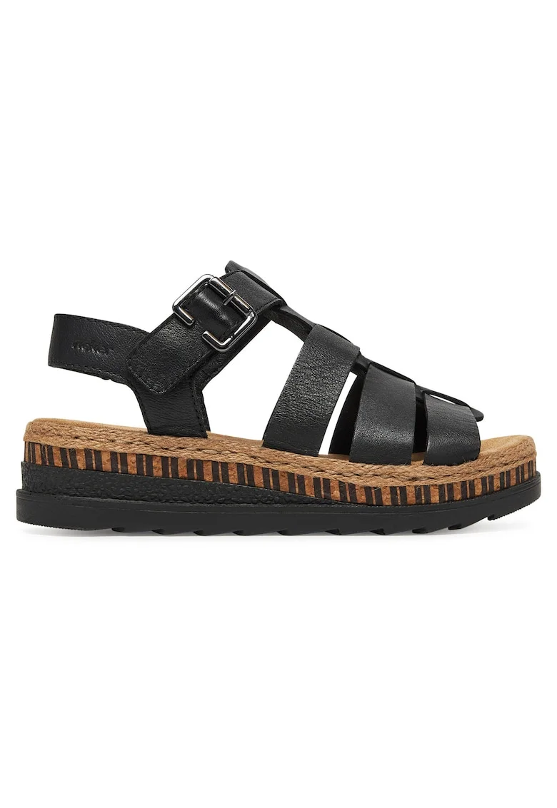 Sandale dama  piele naturala, negru, catarama, Negru