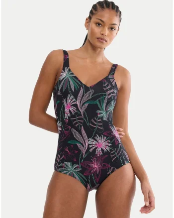 Costum de baie  negru floral, Negru
