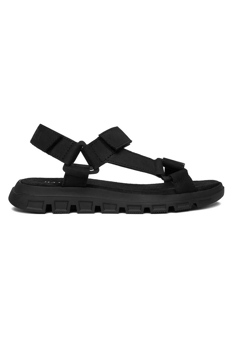 Sandale barbati  inchidere velcro, negru, piele naturala nabuc