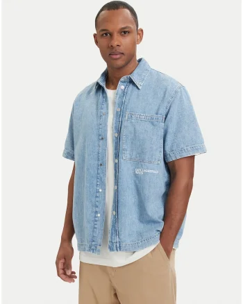 Camasa din denim,  albastru, bumbac, maneca scurta