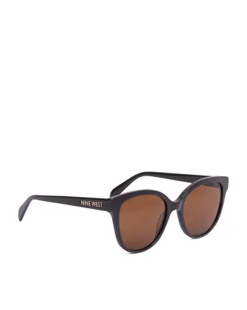 Ochelari de soare din material sintetic, rame in forma de fluture, protectie UV400, cu etui inclus, Maro, Marime unica