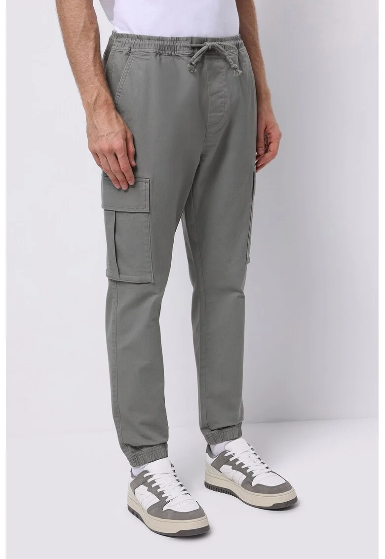 Pantaloni cargo cu snur in talie, Gri inchis