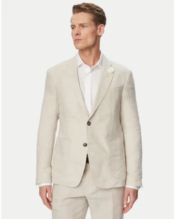 Sacou Barbati,  Bej, slim fit, 100% in, maneca lunga