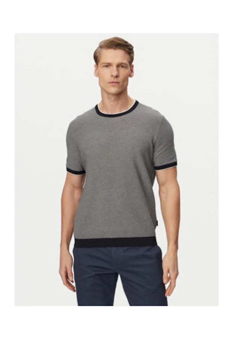 Tricou barbati,  alb-albastru, 100% bumbac, maneca scurta, dungi