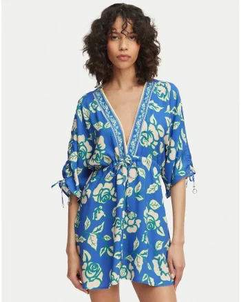 Rochie plaja  albastru floral, Albastru