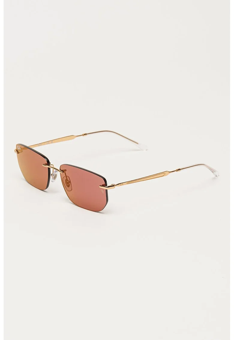 Ochelari de soare dreptunghiulari unisex, Auriu/Transparent
