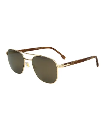 Ochelari de soare aviator cu detaliu logo, Auriu/Maro