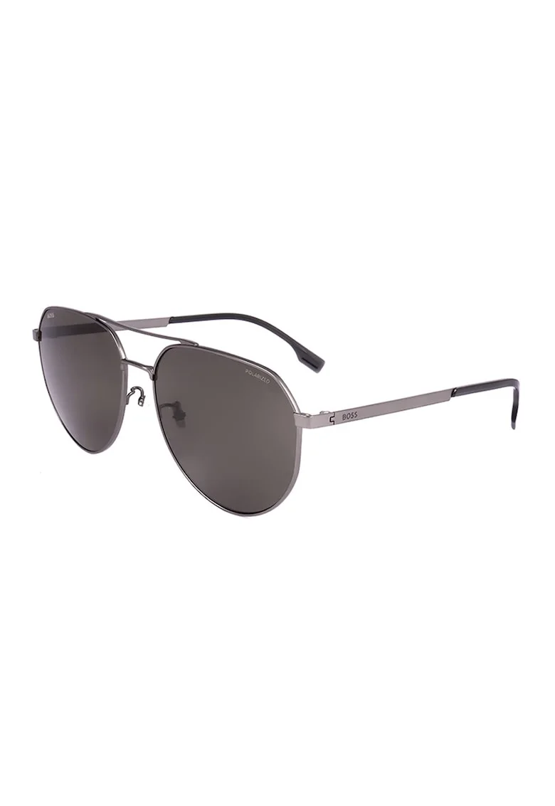 Ochelari de soare aviator cu rama din otel inoxidabil, Negru/Argintiu