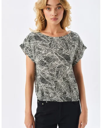 Bluza lejera cu decolteu barcuta, Negru/Crem