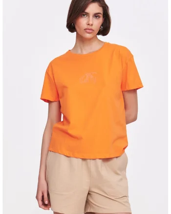 Tricou din bumbac cu decolteu la baza gatului, Portocaliu
