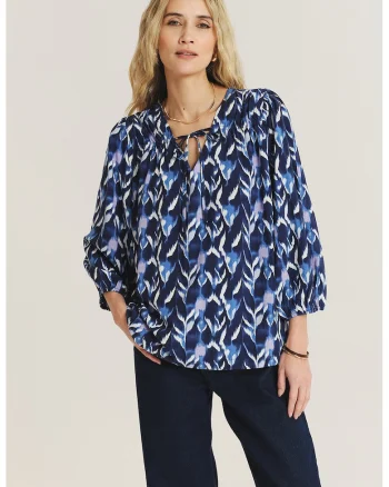 Bluza lejera cu model, Alb murdar/Bleumarin