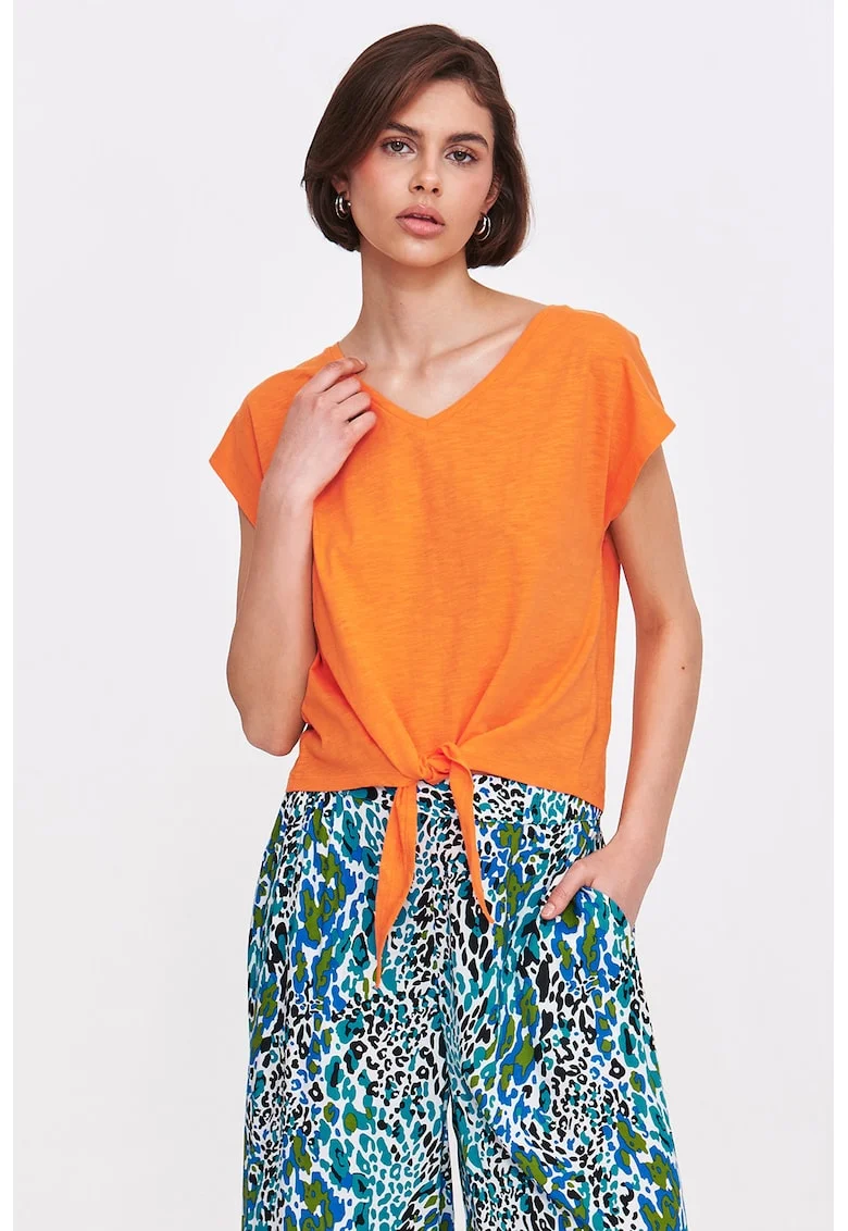 Tricou din bumbac cu detaliu cu nod, Portocaliu