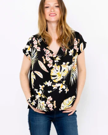 Bluza cu imprimeu floral pe partea din fata