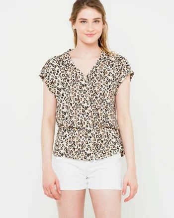 Bluza cu imprimeu leopard si nasturi,