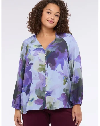 Camasa cu mansete elastice si model floral, Albastru lavanda/Kaki inchis/Ametist