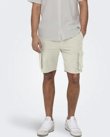 Pantaloni scurti din amestec de in si bumbac cu buzunare laterale