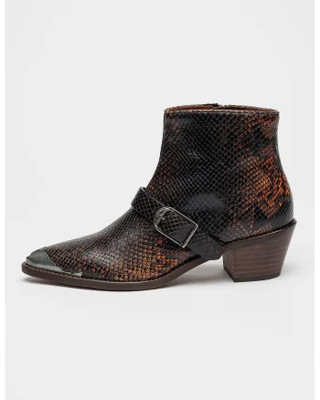Botine de piele cu toc cubanez Tylow, Negru/Caramel