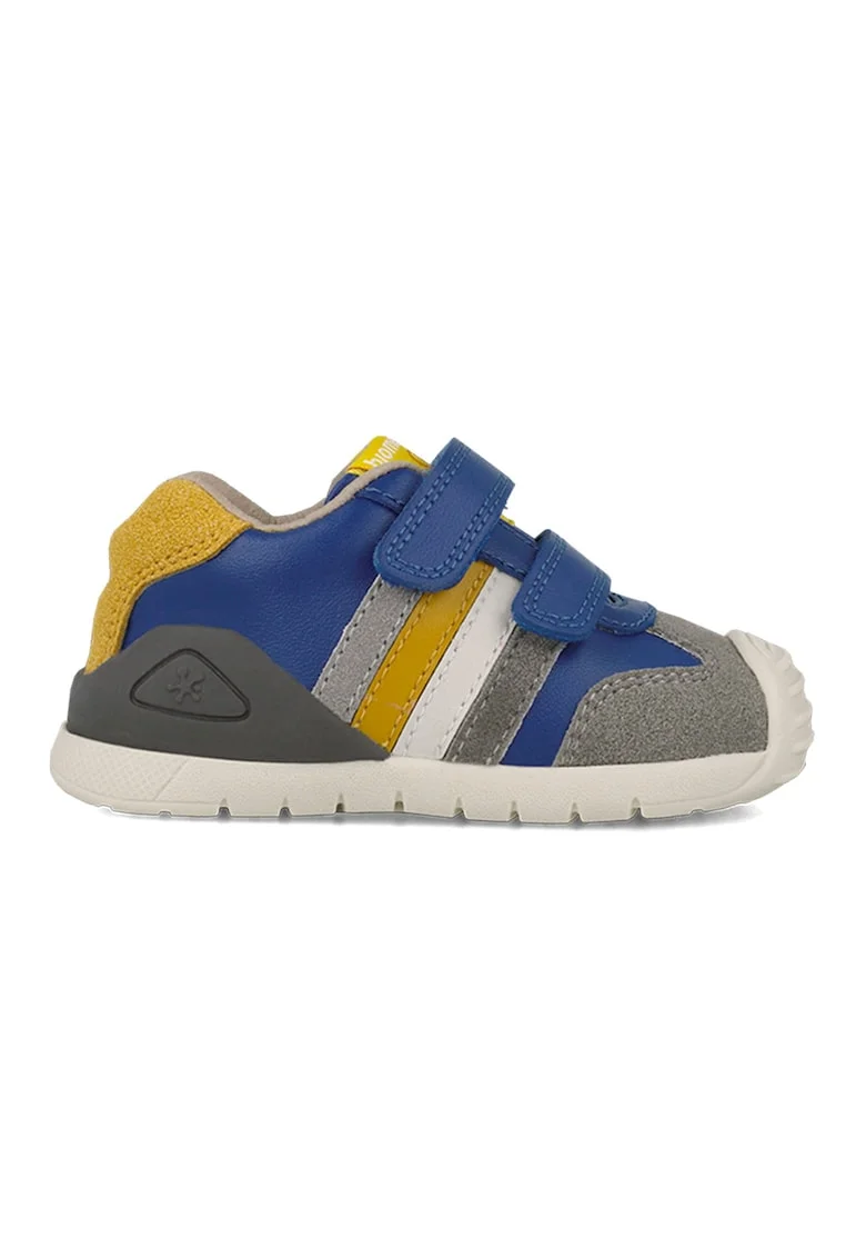 Pantofi sport de piele si piele ecologica cu model colorblock, Gri/Galben/Albastru royal