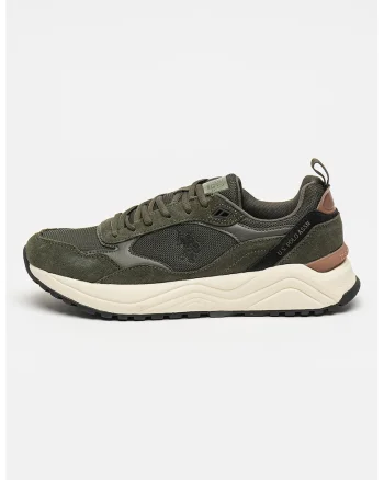 Pantofi sport cu insertii din piele intoarsa, Verde inchis