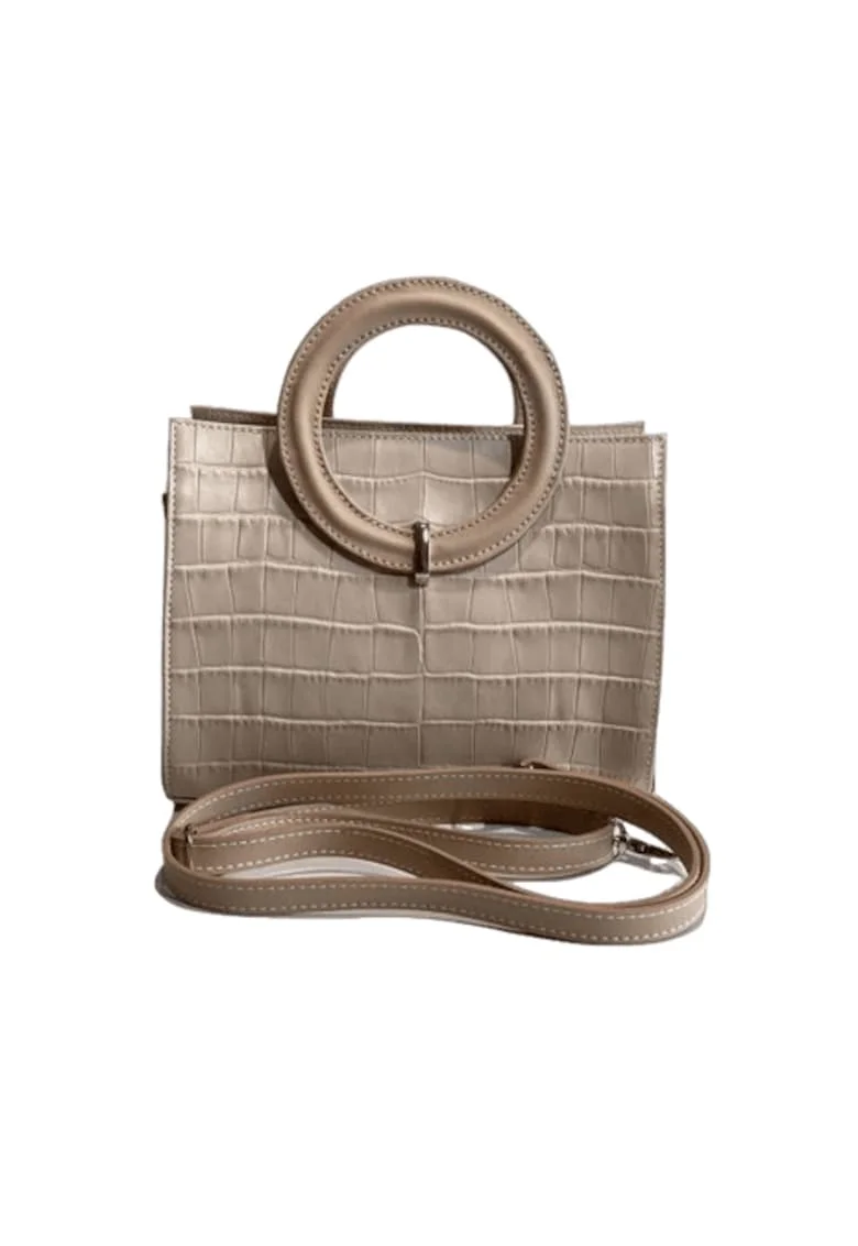 Geanta dama piele,  Olivia, croco nude, 22x10x17 cm