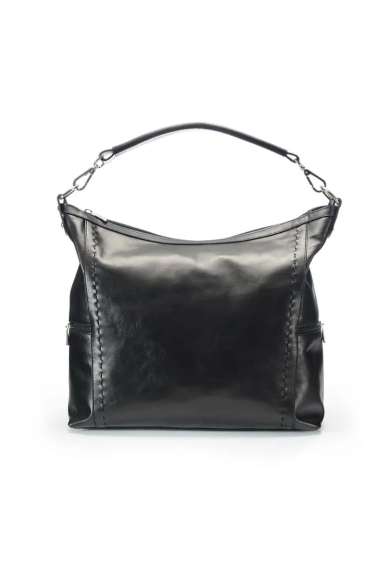 Geanta dama piele,  Saculet Dora, negru, 42x12x32 cm