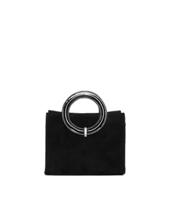 Geanta dama piele,  Olivia, velur lac negru, 22x10x17 cm