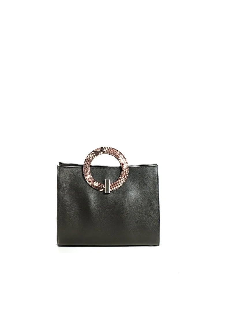 Geanta dama piele,  Olivia, sarpe negru, 22 x 10 x 17 cm