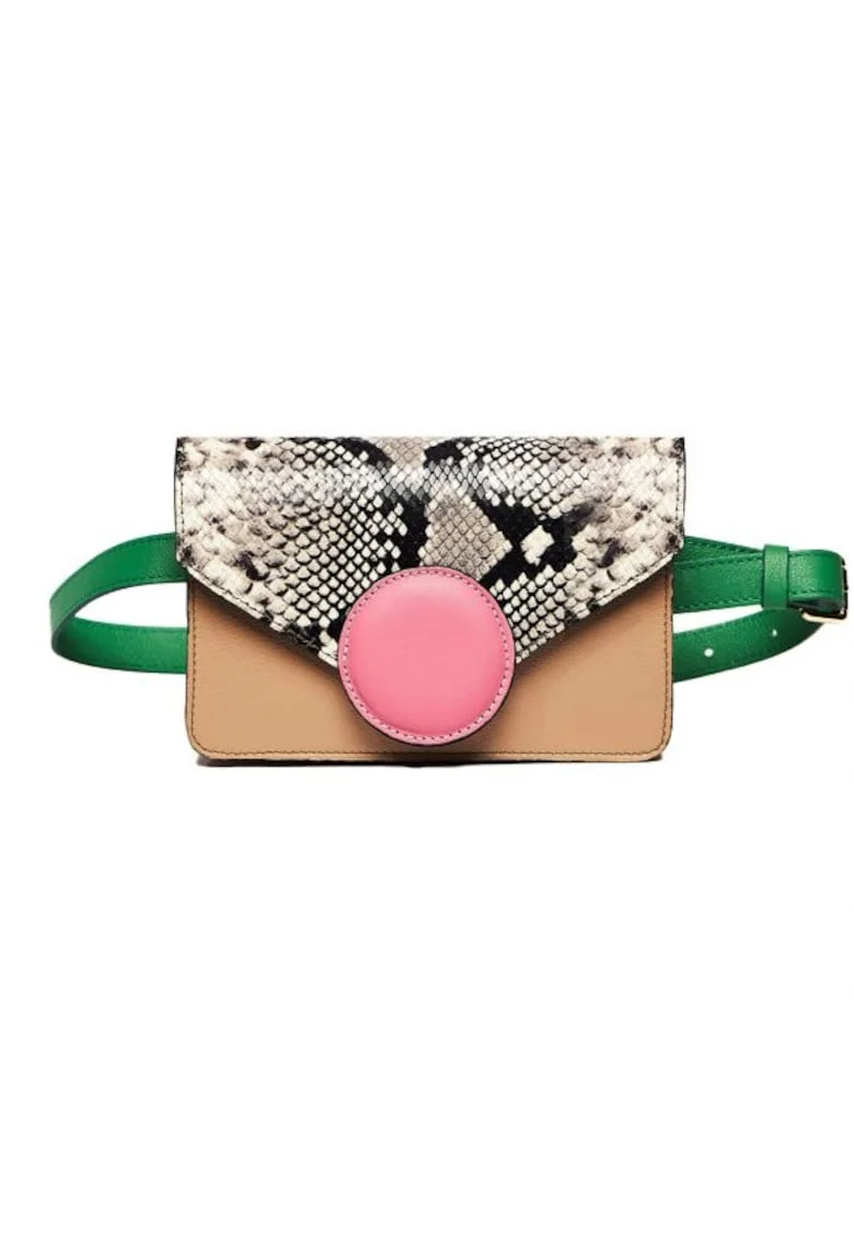 Geanta dama piele,  Cora, capucino roz verde, 22x10x15 cm